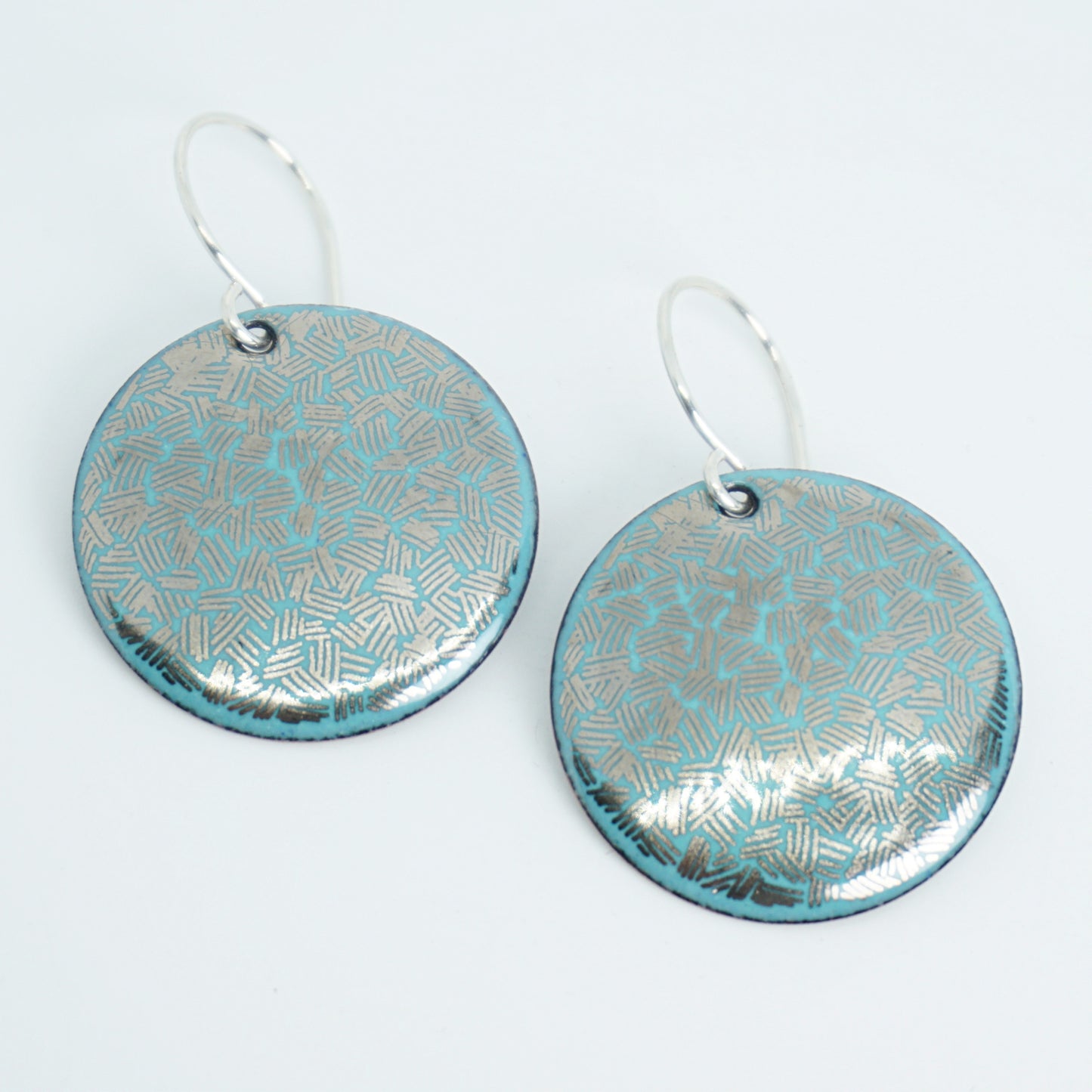 Silver Accents on Green Enamel Disc Earrings