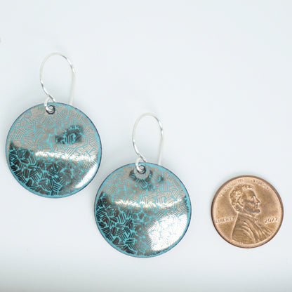 Silver Accents on Green Enamel Disc Earrings
