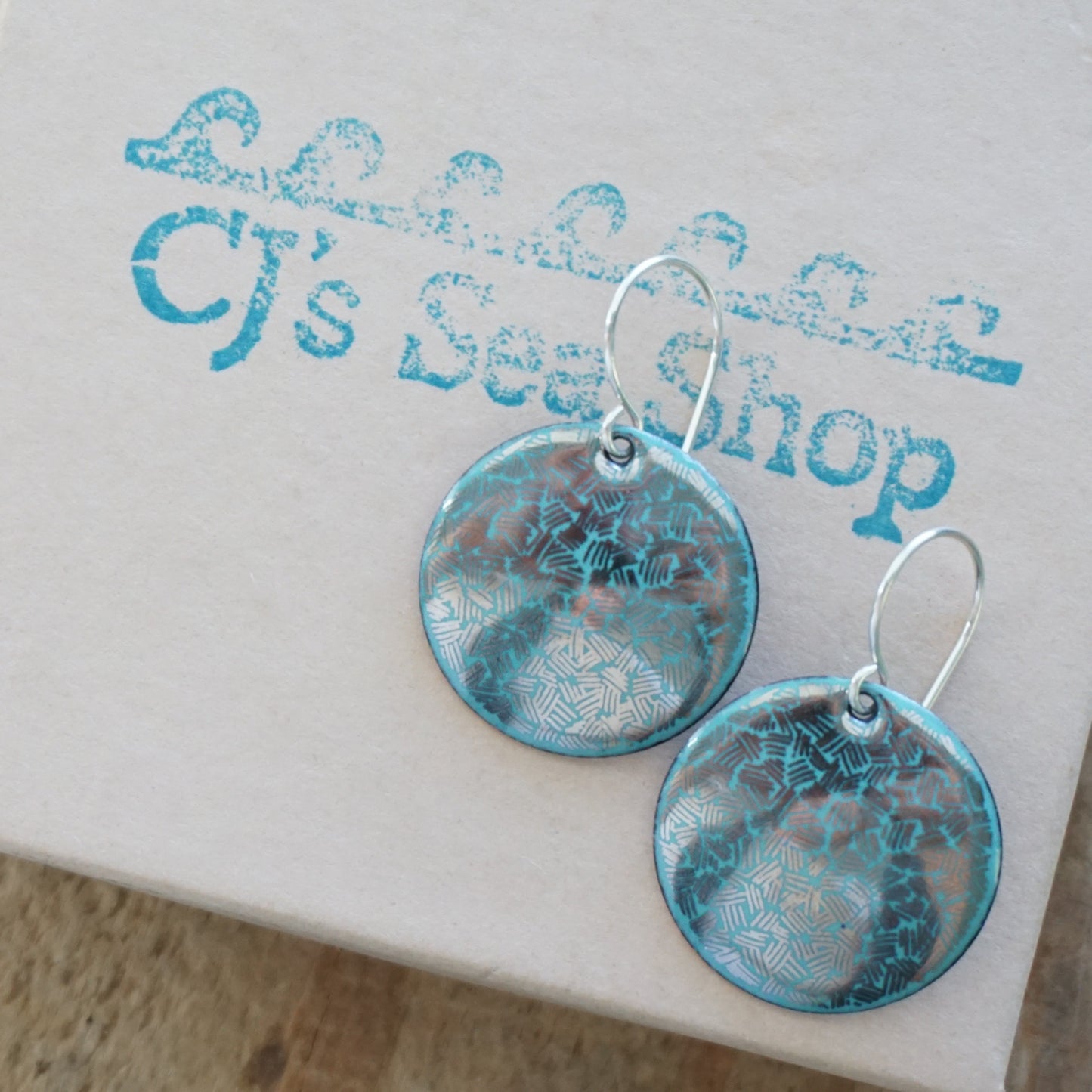 Silver Accents on Green Enamel Disc Earrings