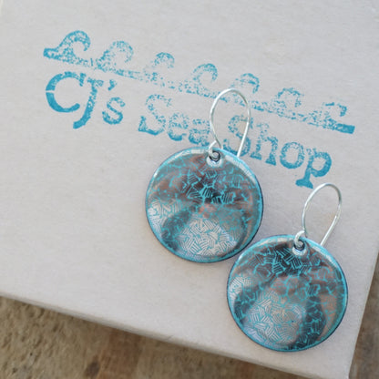 Silver Accents on Green Enamel Disc Earrings