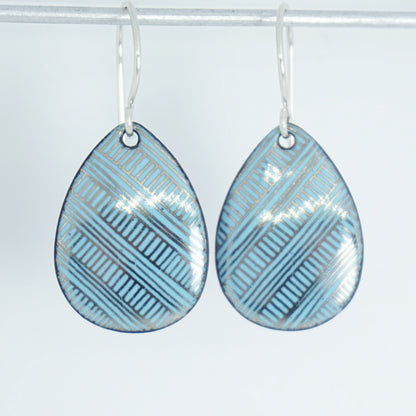Silver Accents on Light Blue Enamel Teardrop Earrings