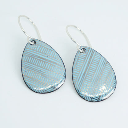 Silver Accents on Light Blue Enamel Teardrop Earrings