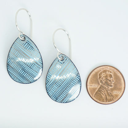 Silver Accents on Light Blue Enamel Teardrop Earrings