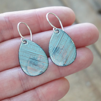 Silver Accents on Light Blue Enamel Teardrop Earrings
