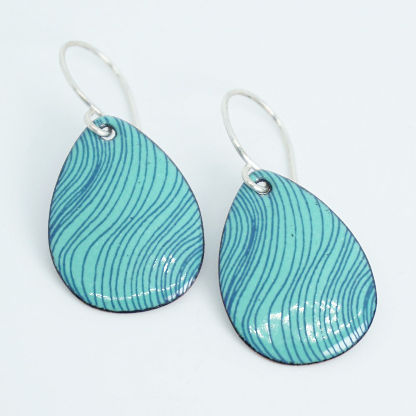 Blue Accents on Green Enamel Teardrop Earrings