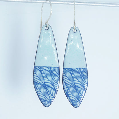 Blue Leaf Accents on Seafoam Green Enamel Teardrop Earrings