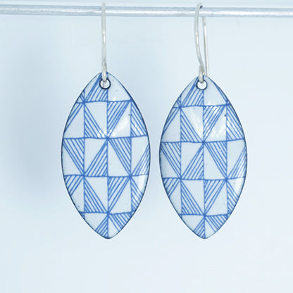 Blue Windmill on White Enamel Marquis Earrings