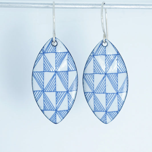 Blue Windmill on White Enamel Marquis Earrings