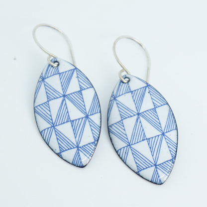 Blue Windmill on White Enamel Marquis Earrings