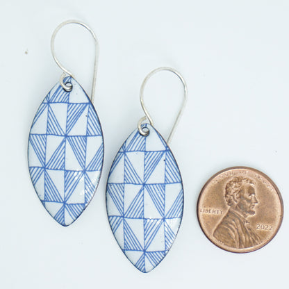 Blue Windmill on White Enamel Marquis Earrings