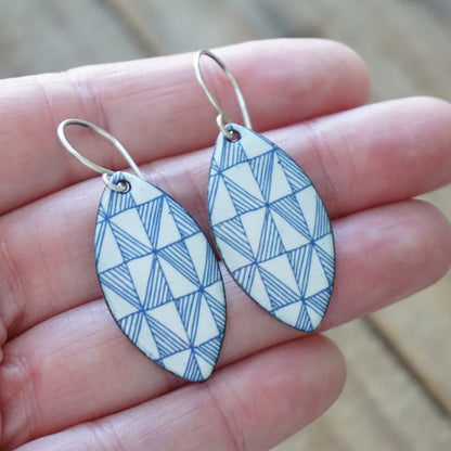 Blue Windmill on White Enamel Marquis Earrings