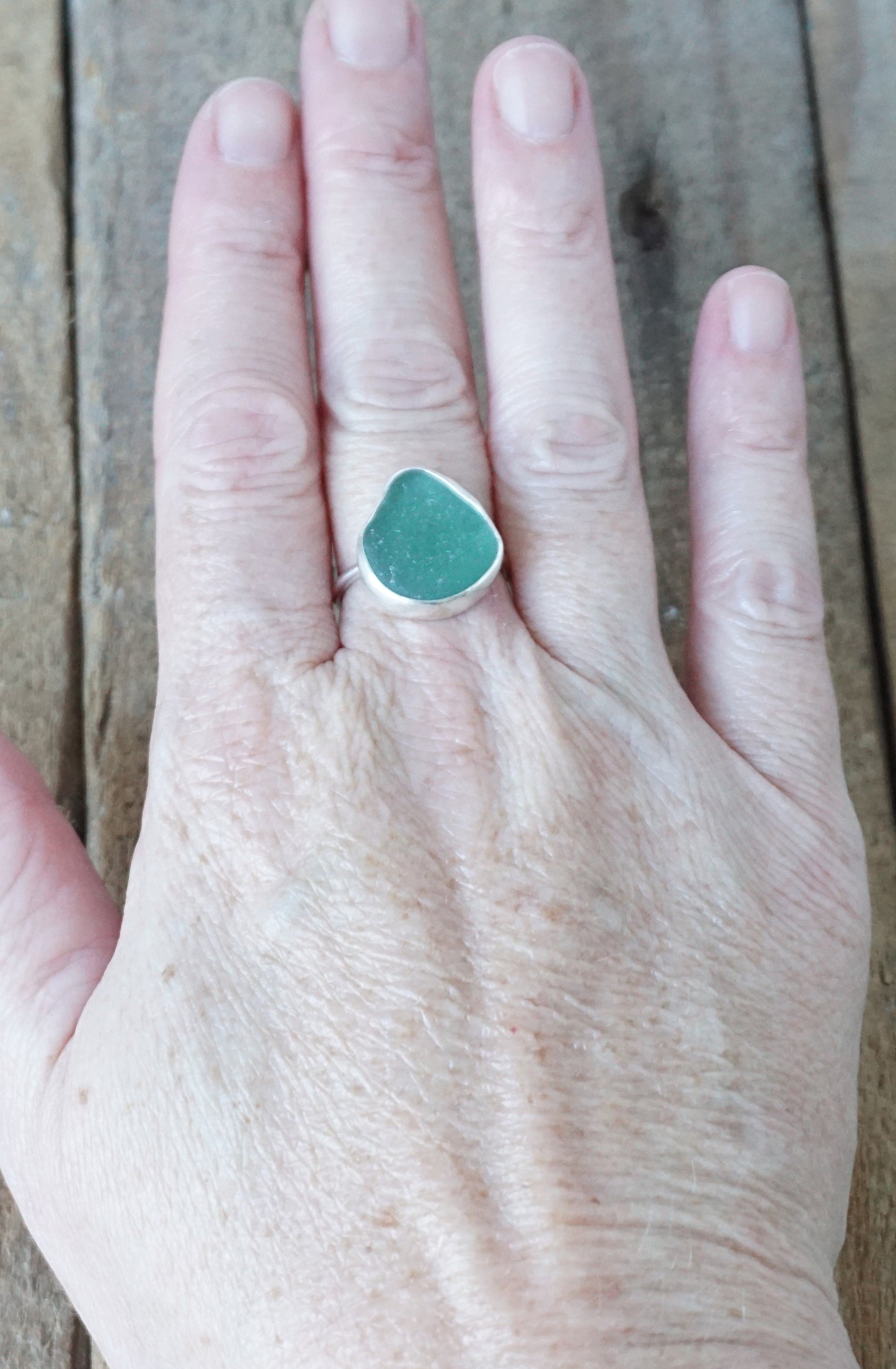 Size 7 1/2 Dark Green Sea Glass Stacking Ring
