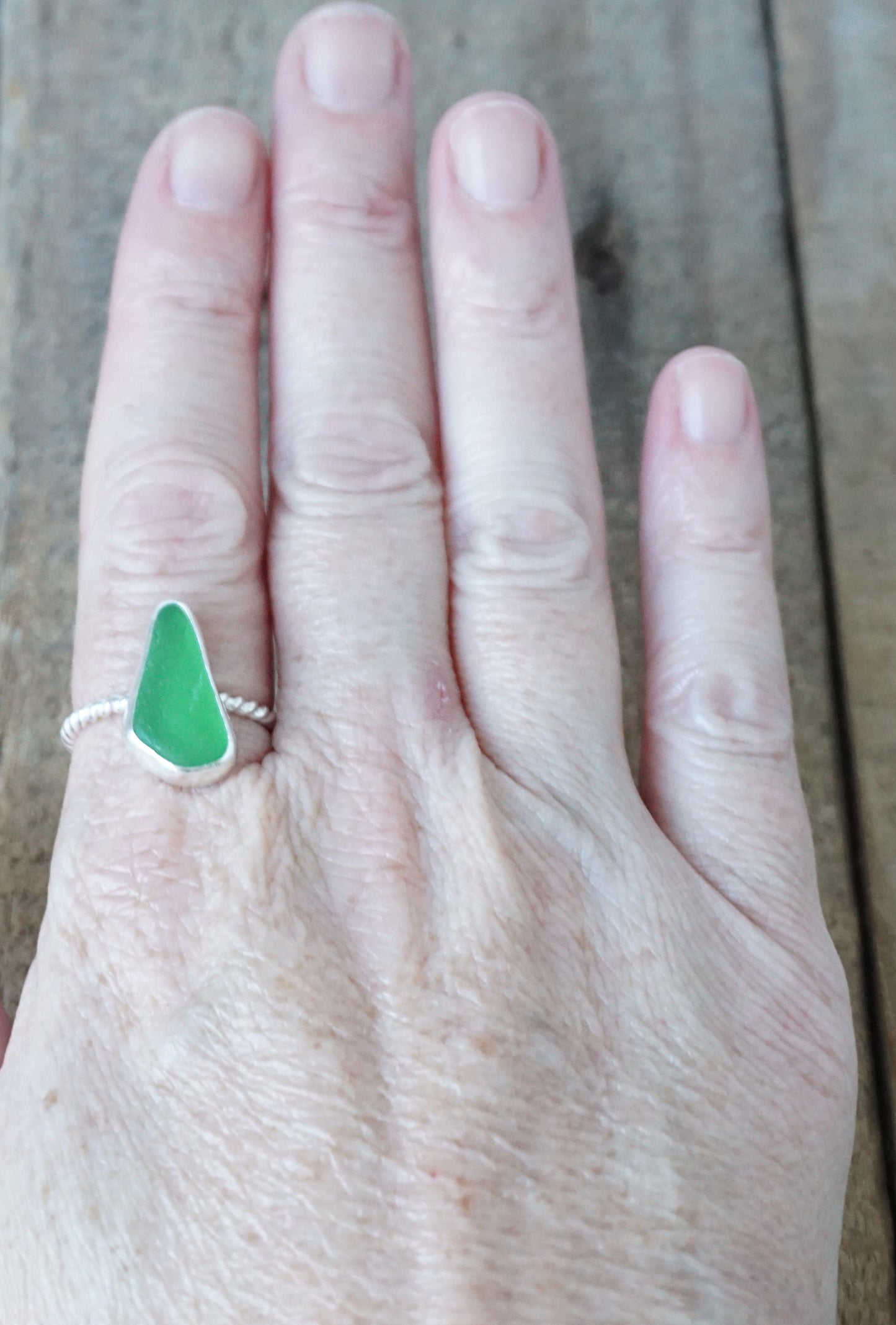 Size 9 1/4 Kelly Green Sea Glass Stacking Ring