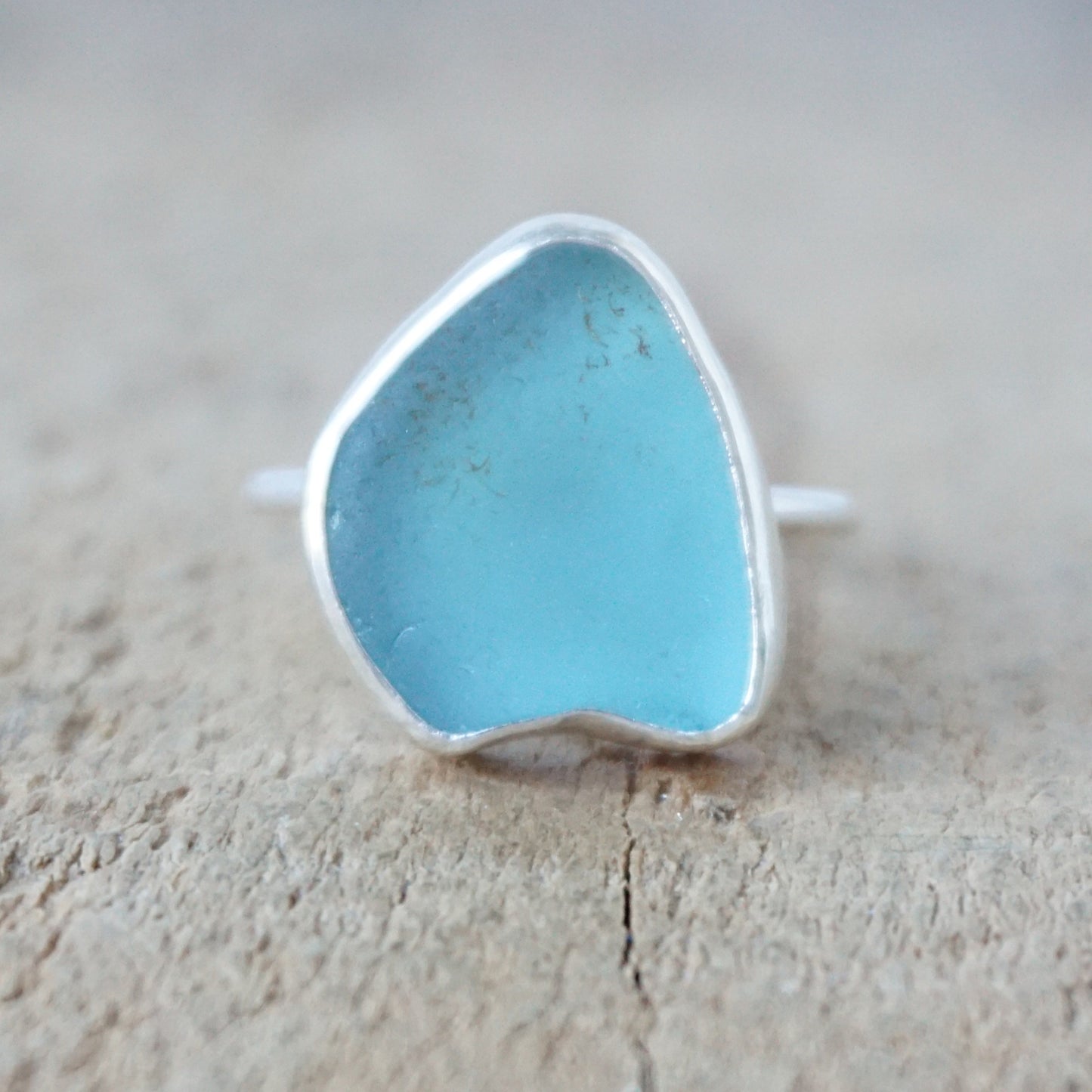 Size 7 1/4 Teal Blue Green Sea Glass Stacking Ring