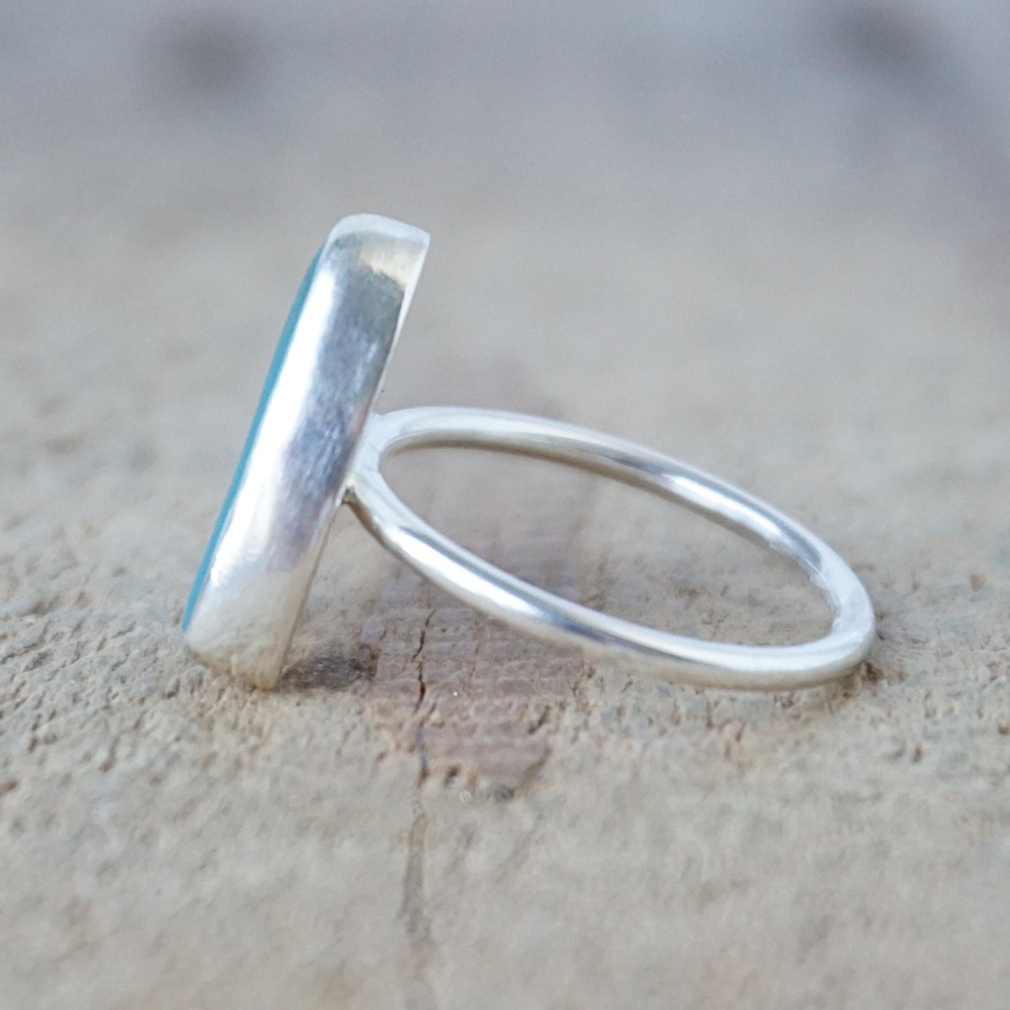 Size 7 1/4 Teal Blue Green Sea Glass Stacking Ring