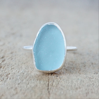 Size 7 1/2 Teal Blue Green Sea Glass Stacking Ring