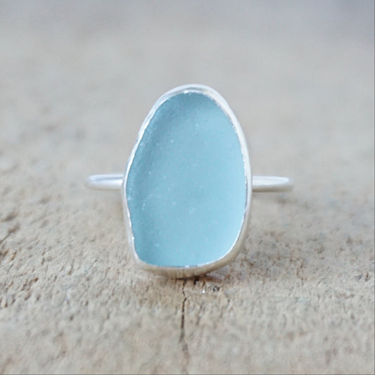 Size 7 1/2 Teal Blue Green Sea Glass Stacking Ring