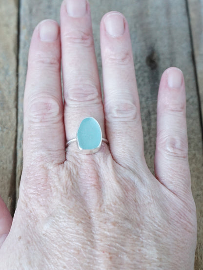 Size 7 1/2 Teal Blue Green Sea Glass Stacking Ring