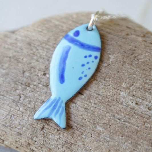Light Blue Enamel Fish Necklace