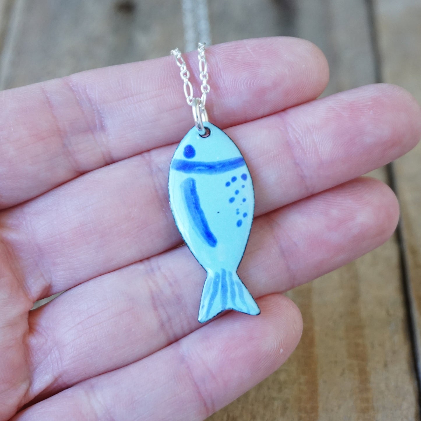 Light Blue Enamel Fish Necklace
