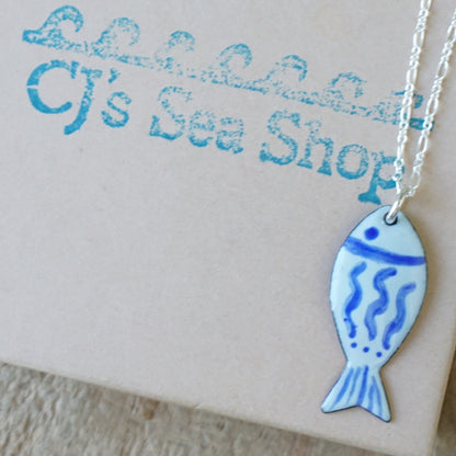 Light Seafoam Green and Blue Enamel Fish Necklace