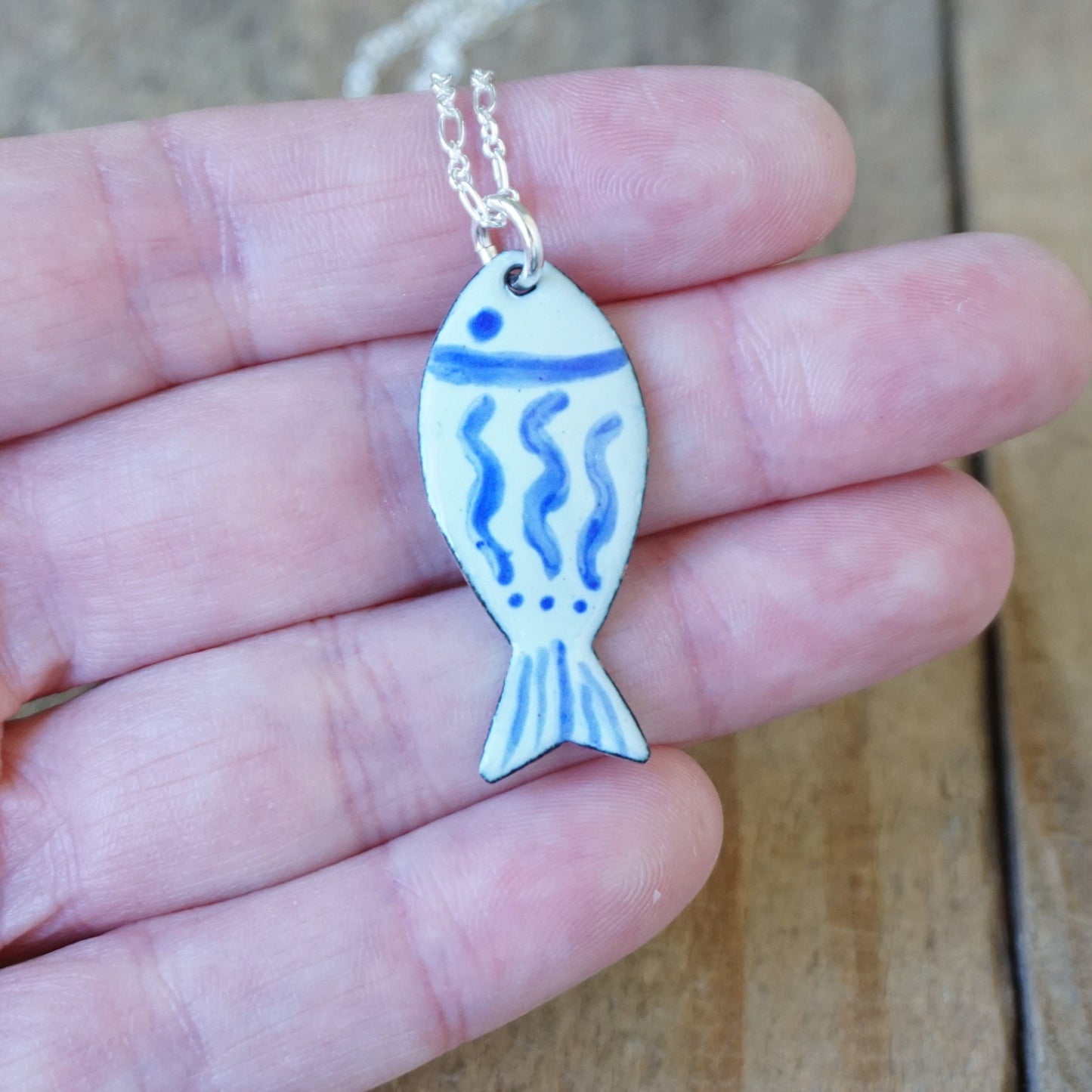 Light Seafoam Green and Blue Enamel Fish Necklace
