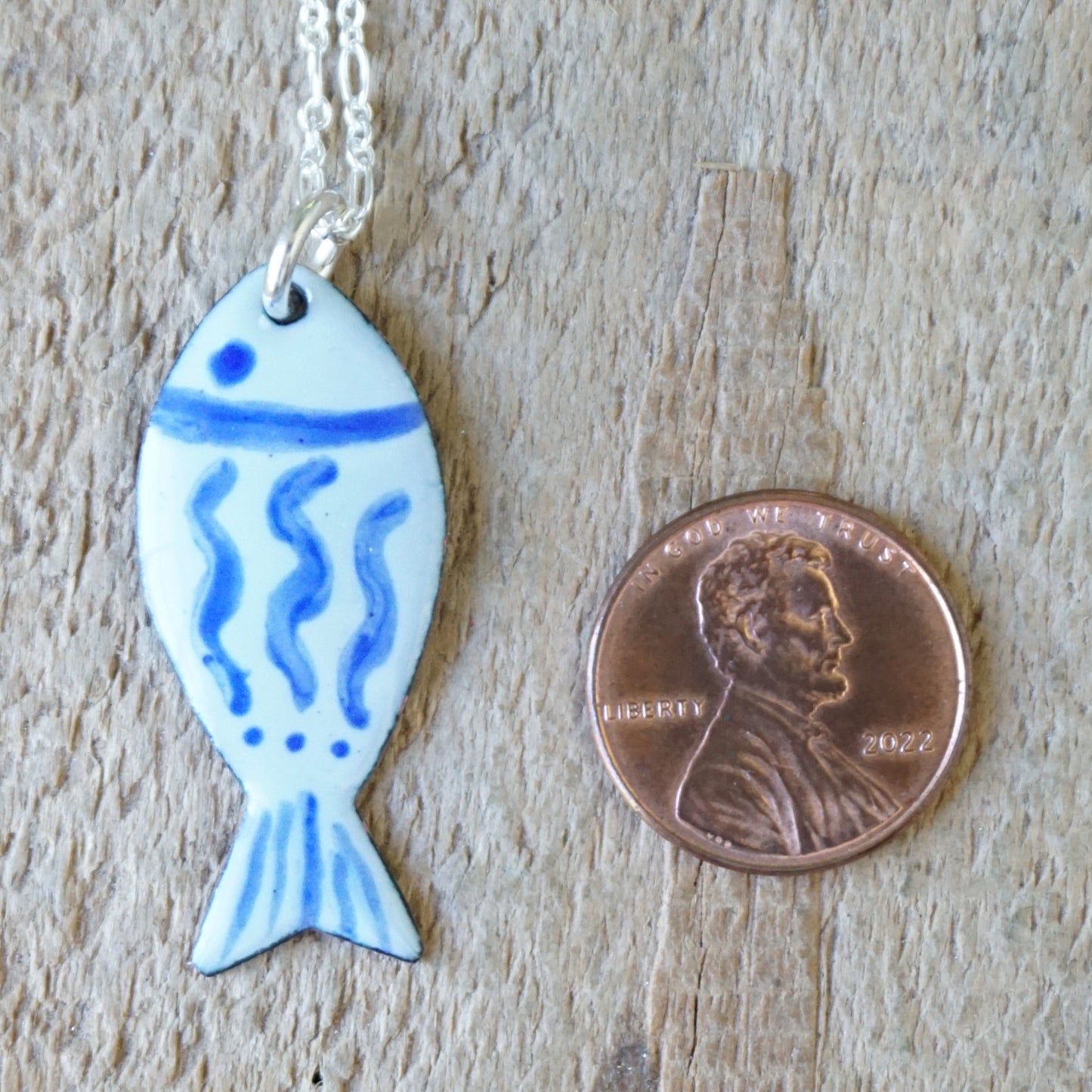 Light Seafoam Green and Blue Enamel Fish Necklace