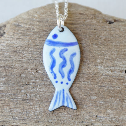 Light Seafoam Green and Blue Enamel Fish Necklace