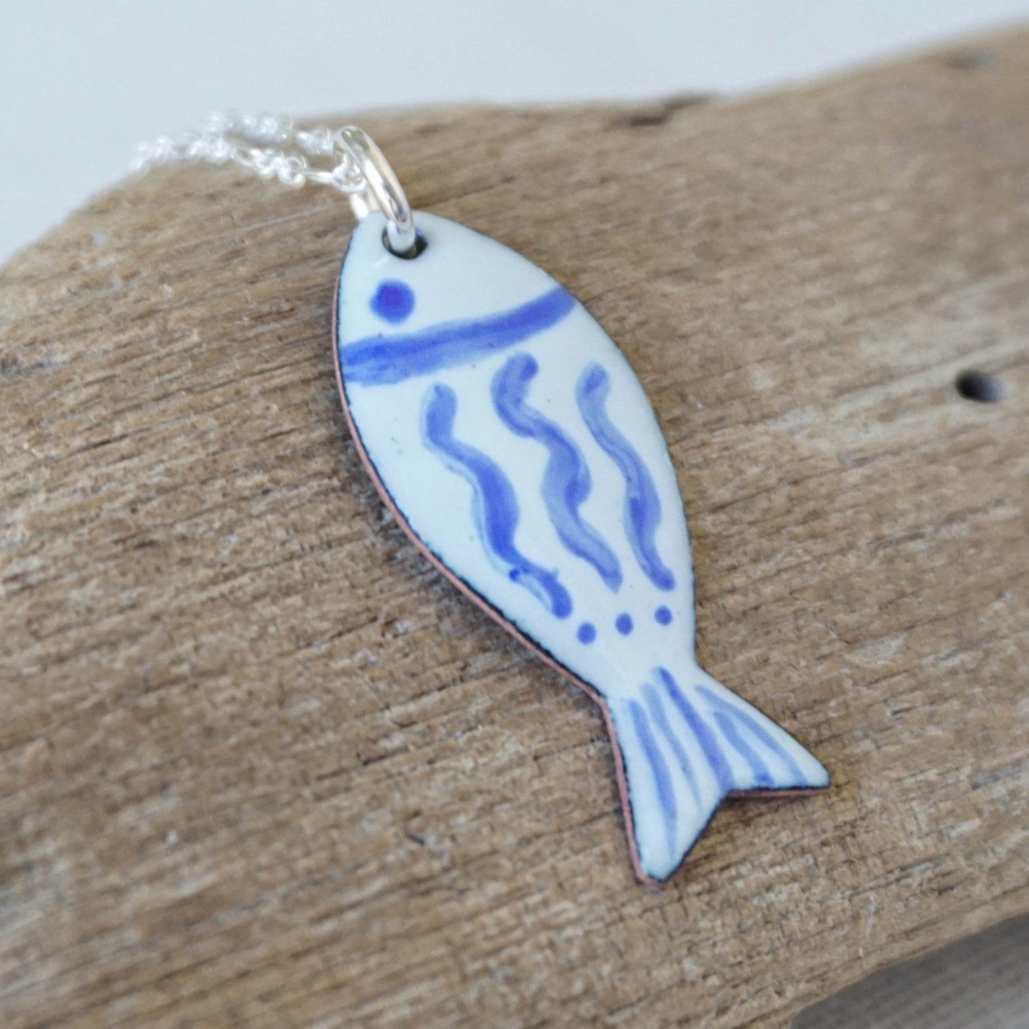 Light Seafoam Green and Blue Enamel Fish Necklace