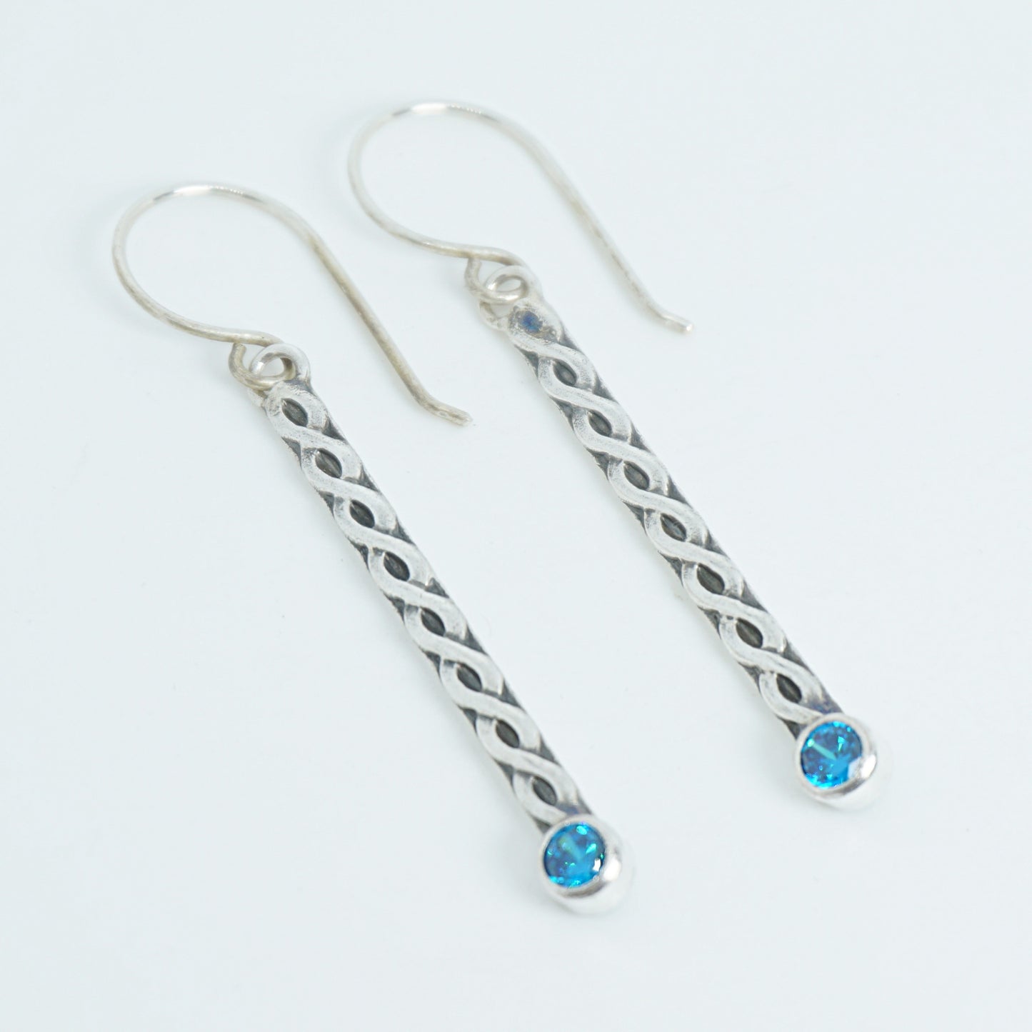 Tube Set Aqua Blue Cubic Zirconia Earrings