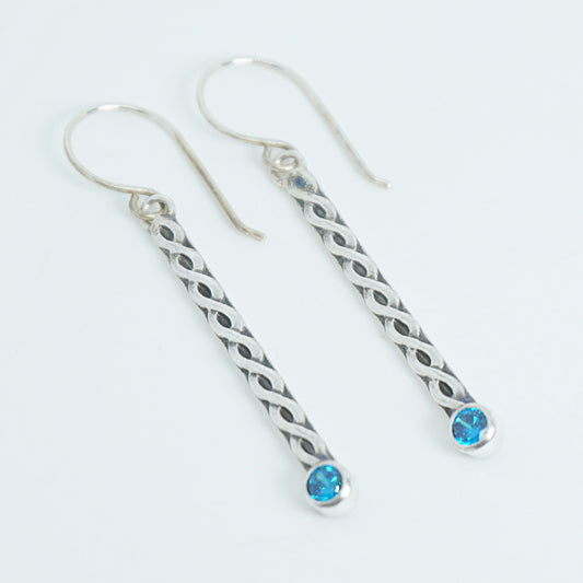 Tube Set Aqua Blue Cubic Zirconia Earrings