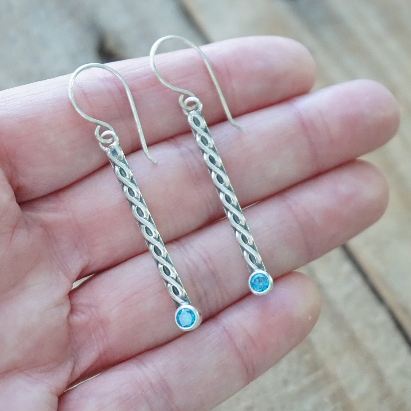 Tube Set Aqua Blue Cubic Zirconia Earrings