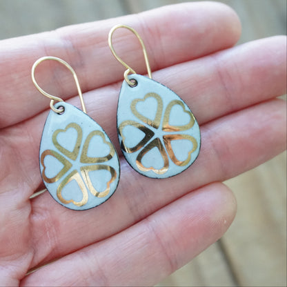 CLEARANCE Gold Flowers on Light Periwinkle Teardrop Earrings