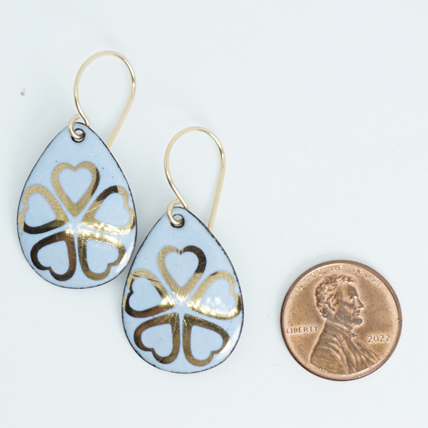 CLEARANCE Gold Flowers on Light Periwinkle Teardrop Earrings