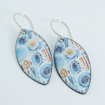 Retro Polynesian Print Enamel Marquis Earrings