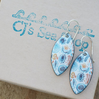 Retro Polynesian Print Enamel Marquis Earrings