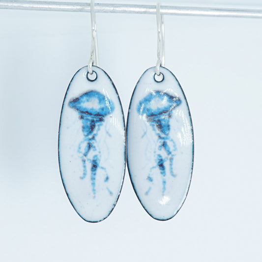 White Enamel Jellyfish Earrings