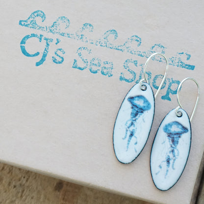 White Enamel Jellyfish Earrings