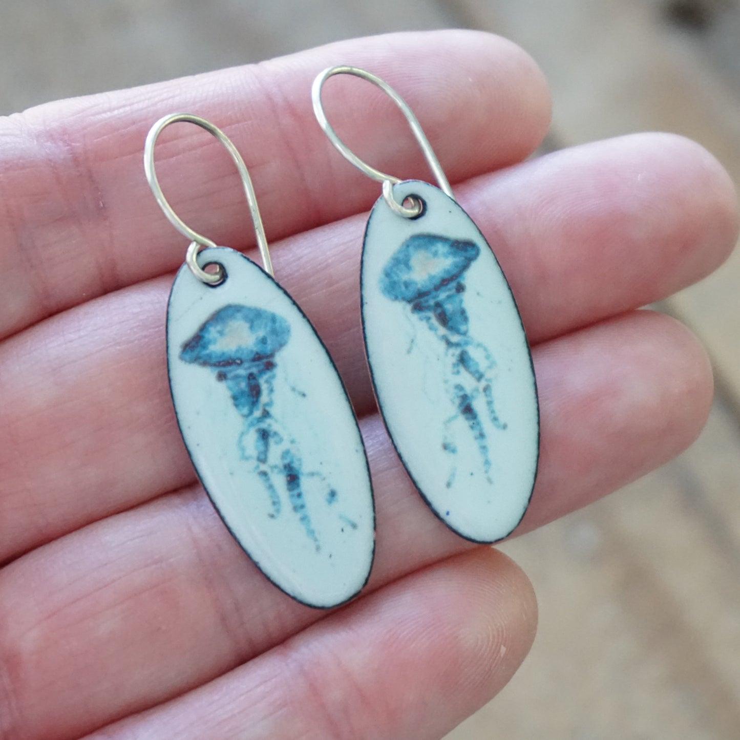 Light Seafoam Green Enamel Jellyfish Earrings