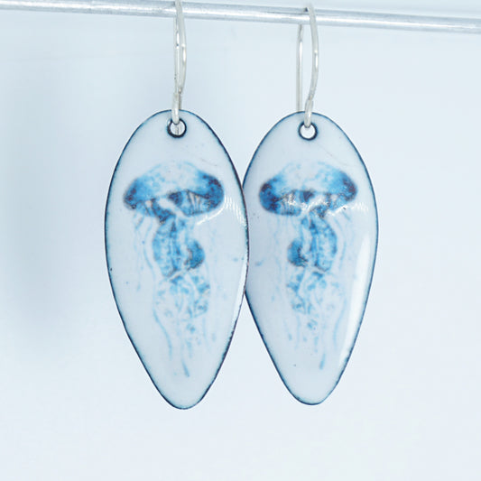 White Enamel Jellyfish Earrings