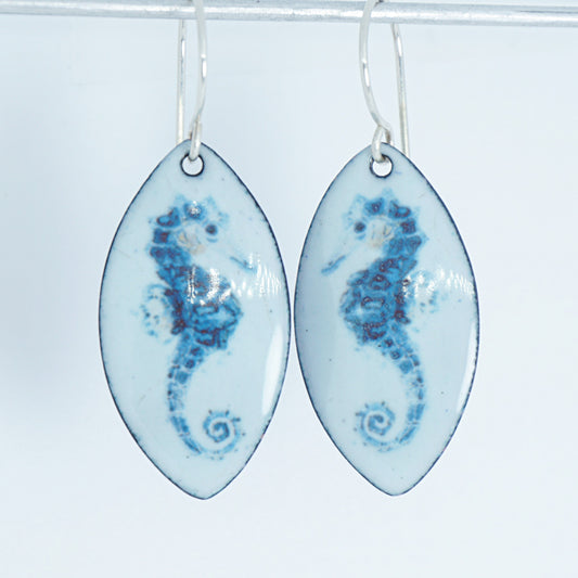 Light Seafoam Green Enamel Seahorse Earrings