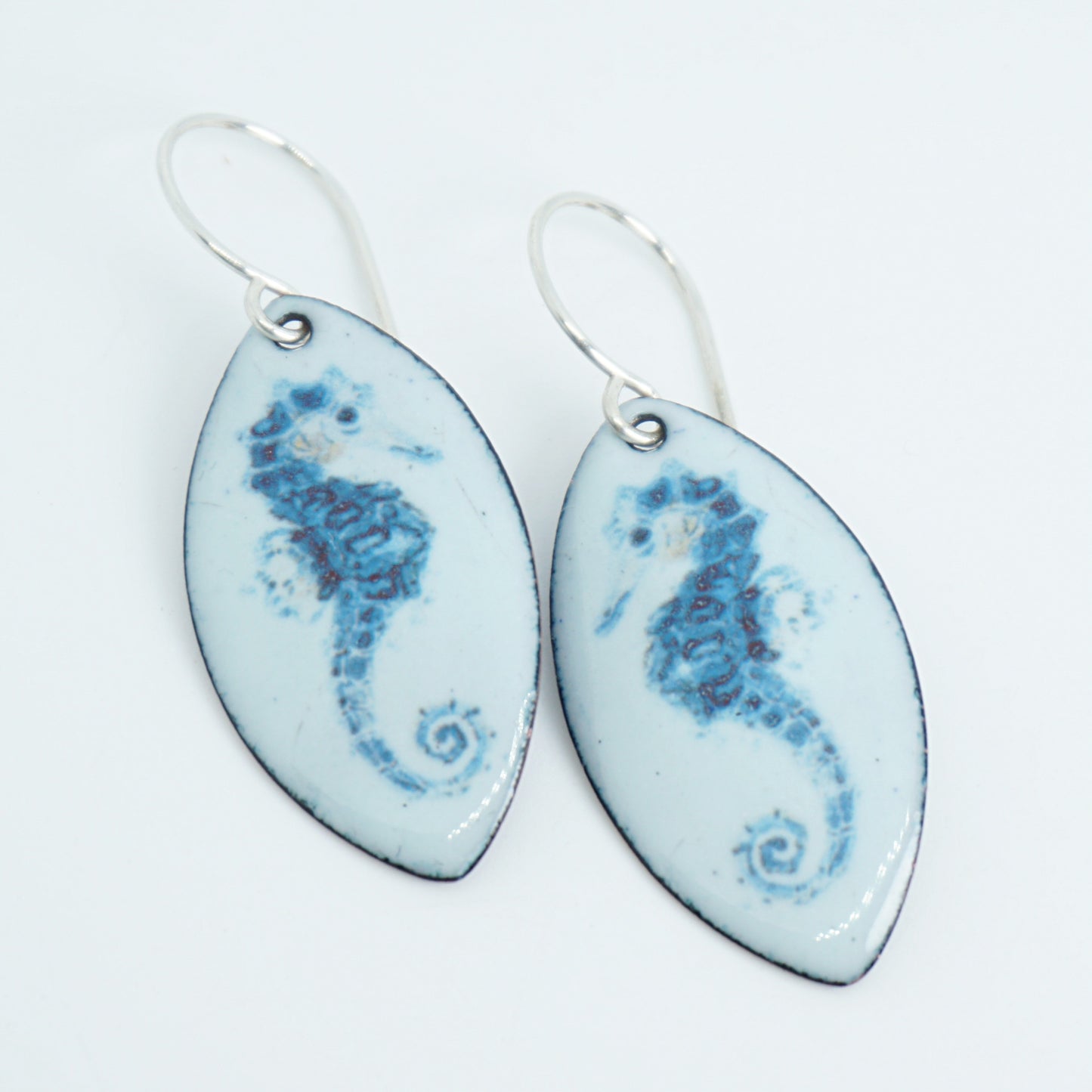 Light Seafoam Green Enamel Seahorse Earrings