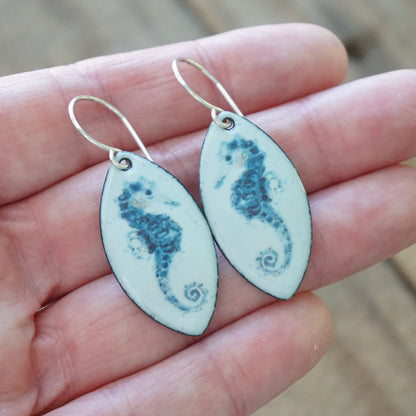 Light Seafoam Green Enamel Seahorse Earrings