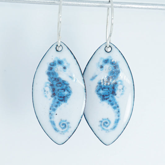 White Enamel Seahorse Earrings