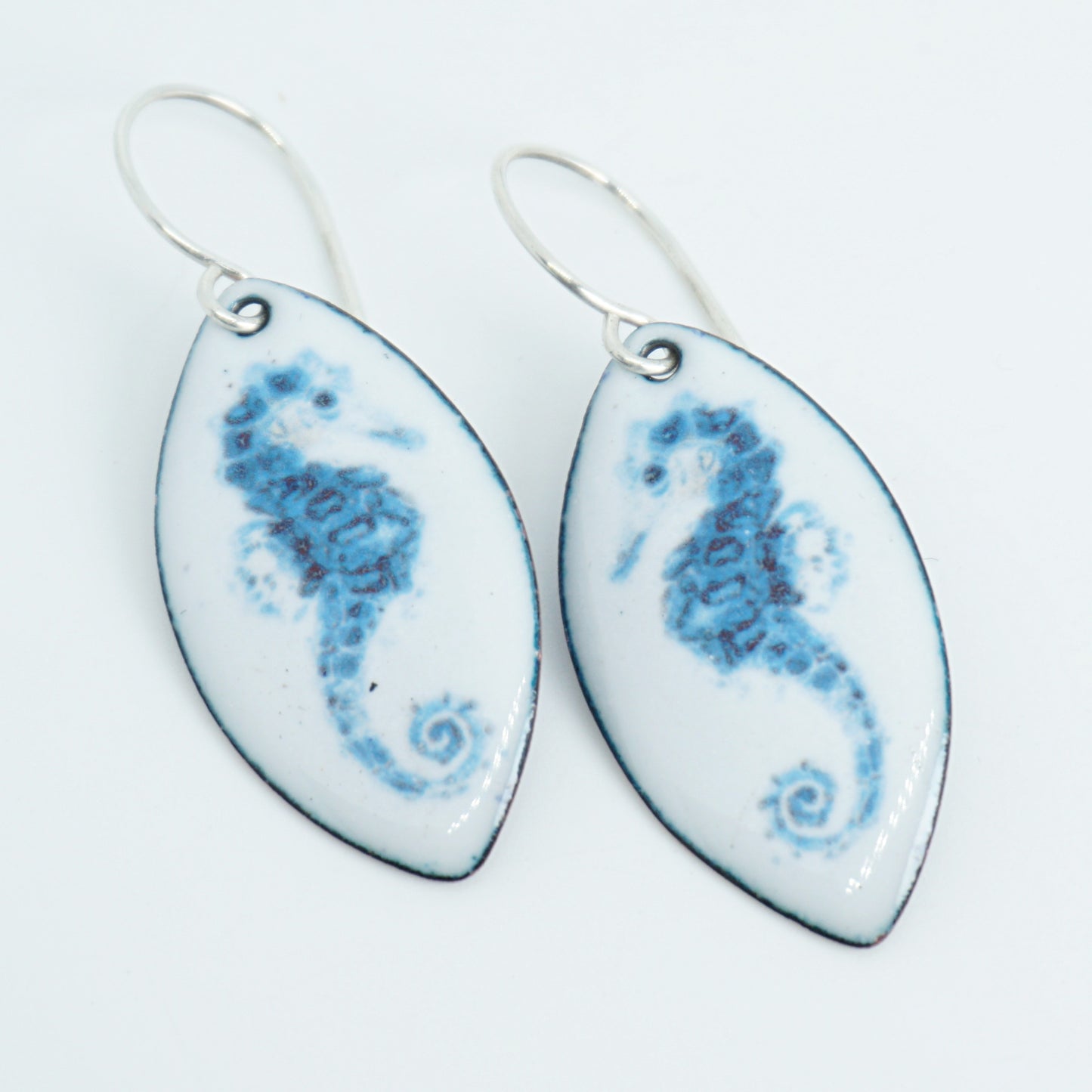 White Enamel Seahorse Earrings