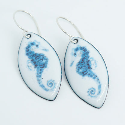 White Enamel Seahorse Earrings