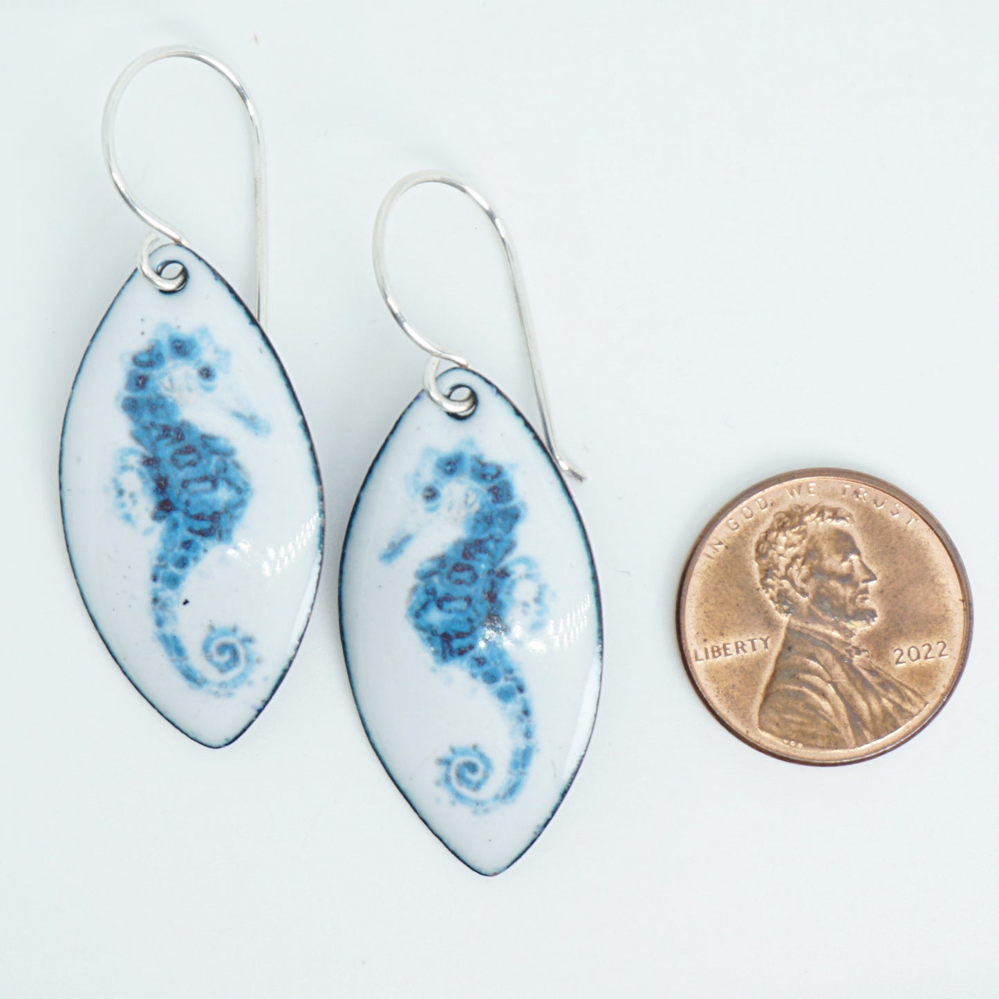 White Enamel Seahorse Earrings