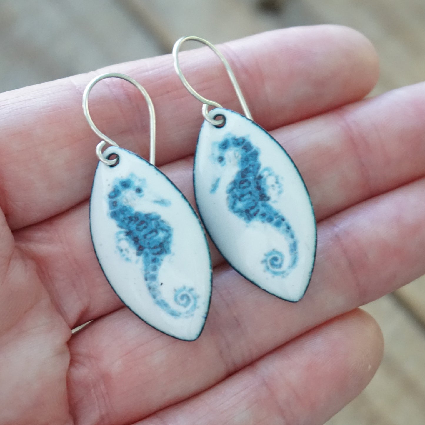 White Enamel Seahorse Earrings