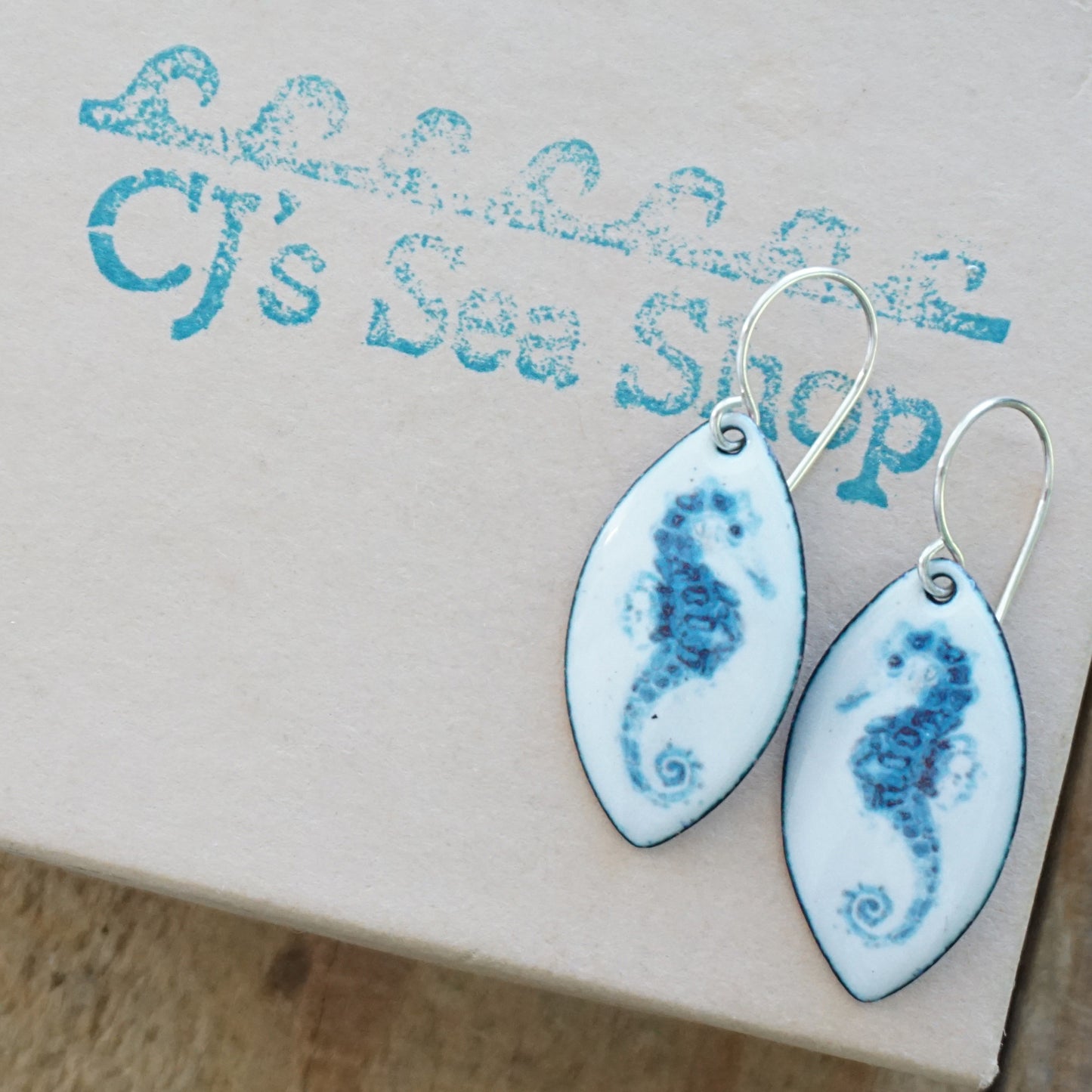 White Enamel Seahorse Earrings