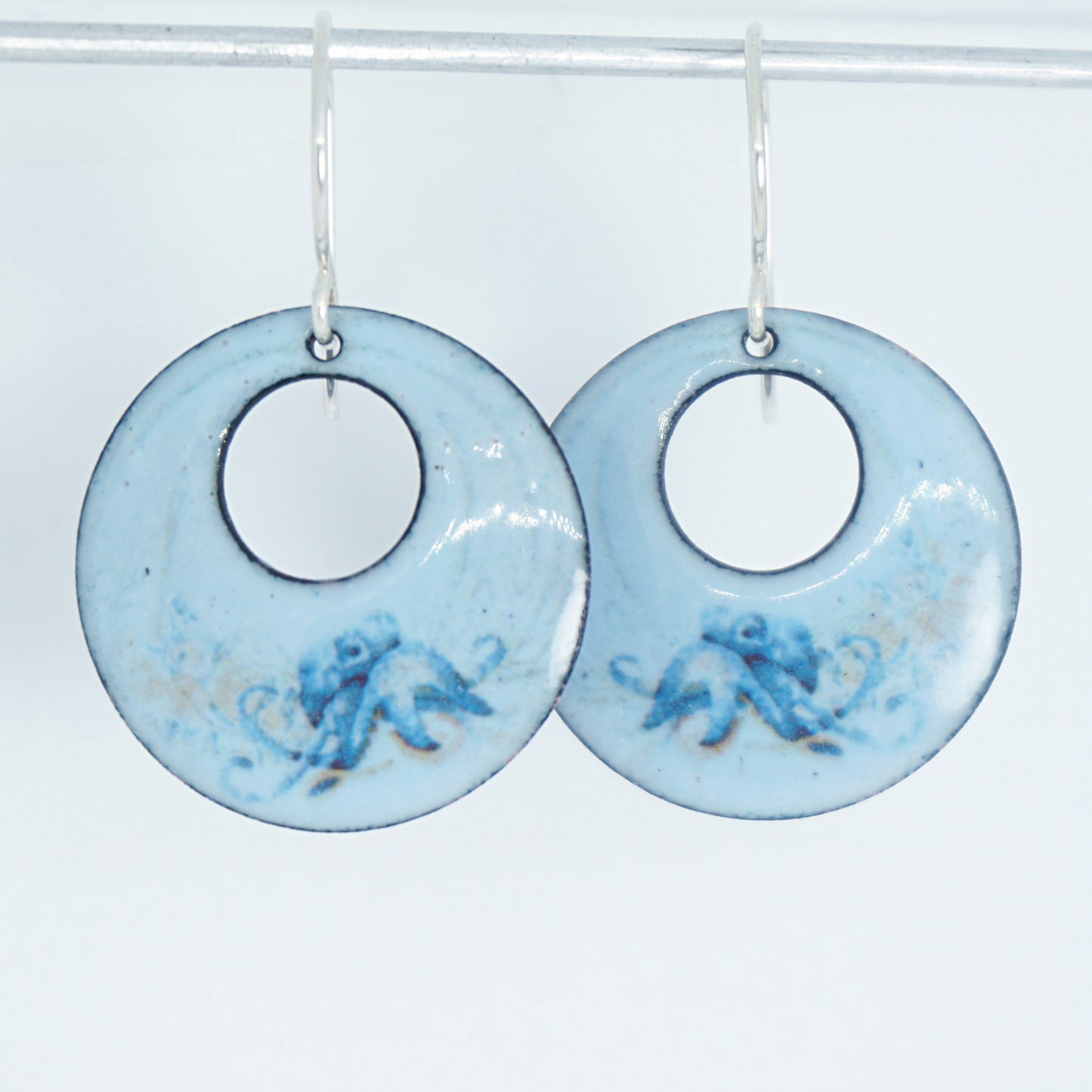 Light Blue Enamel Octopus Earrings